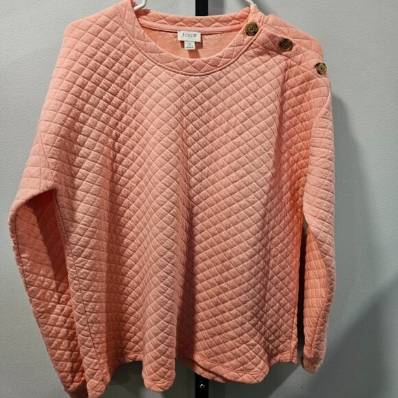 J. Crew Factory Quilted Button Neck Sweatshirt in Coral Medium Comfy Chic - Picture 1 of 10